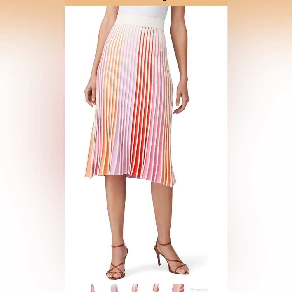 525 America Striped Pleated Midi Skirt in Pink, Orange & Red
